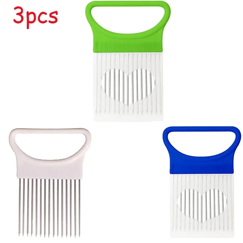 Colorful Onion Slicer & Holder - Stainless Steel Potato Chip Style Vegetable Slicer (1/2/3/4-Pack)