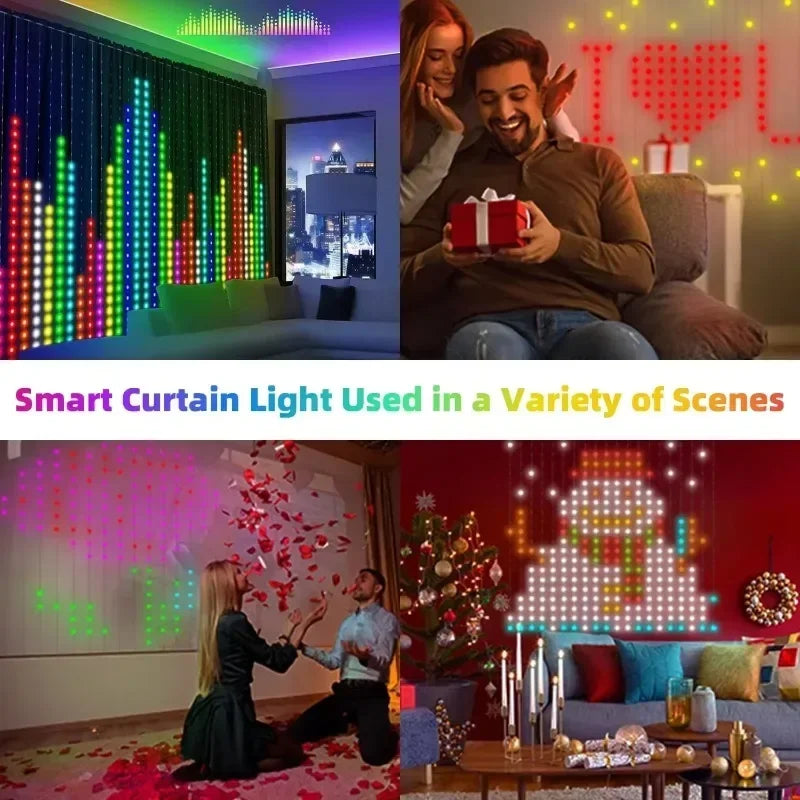 USB LED Smart Curtain Lights 400 LEDs Bluetooth App RGB Music Sync Fairy String Lights for Window & Bedroom (1×1m/3.3×3.3ft, 2×2m/6.6×6.6ft, 3×3m/9.8×9.8ft)