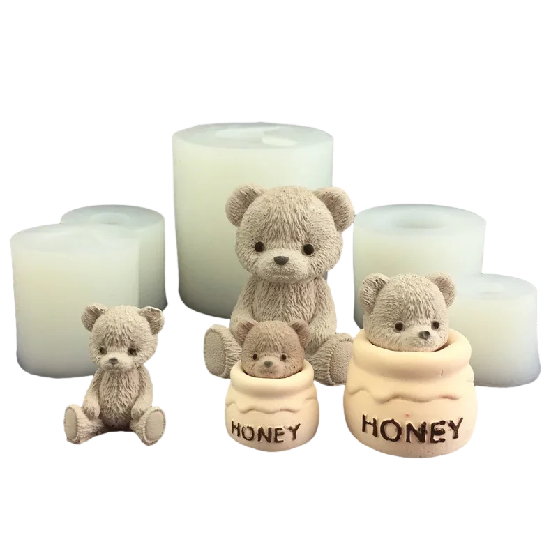 Cute Bear Honey Jar Silicone Mold 10x10x2 cm (3.9 x 3.9 x 0.8 in) - Reusable Mold for Candle Making, Chocolate, Ice, Soap & Plaster