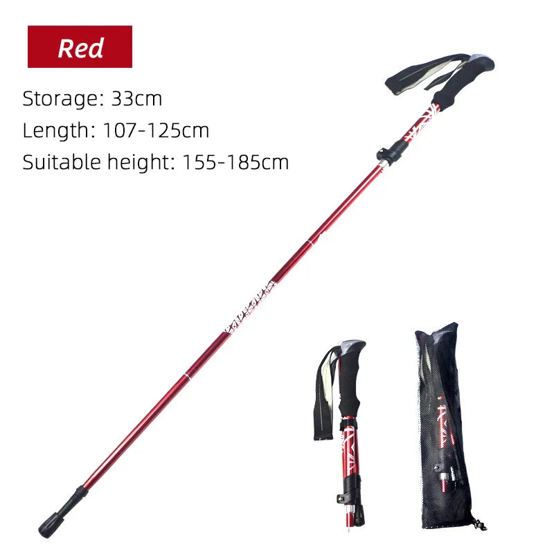 51 in (130 cm) 5-Section Foldable Telescopic Trekking Pole Carbon Steel Hiking Stick Portable Walking Cane for Camping Nordic Walking Seniors