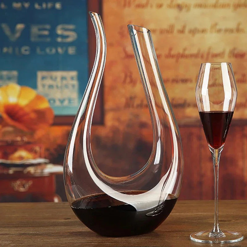 1500ml (1.5L / 50.7 fl oz) Handmade Lead-Free Crystal Wine Decanter with Pourer Aerator – U-Shape Carafe for Red Wine, Brandy & Home Bar
