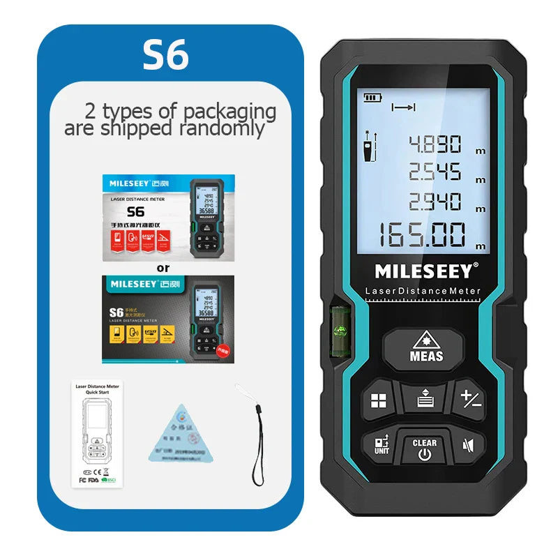 Laser Rangefinder Distance Meter 40m 60m 80m 100m (131/197/262/328 ft) IP54 Electronic Tape Measure