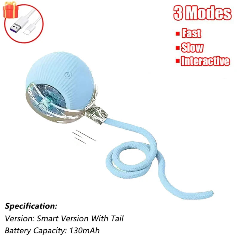 Interactive Rechargeable Cat Ball Toy with Faux Fur Tail — Automatic Rolling Smart Pet Ball (USB-C) for Cats & Small Dogs