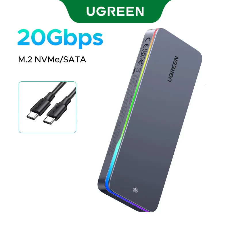 20Gbps M.2 NVMe/SATA SSD Enclosure - USB 3.2 Gen2x2 Type-C External Adapter with RGB Lighting