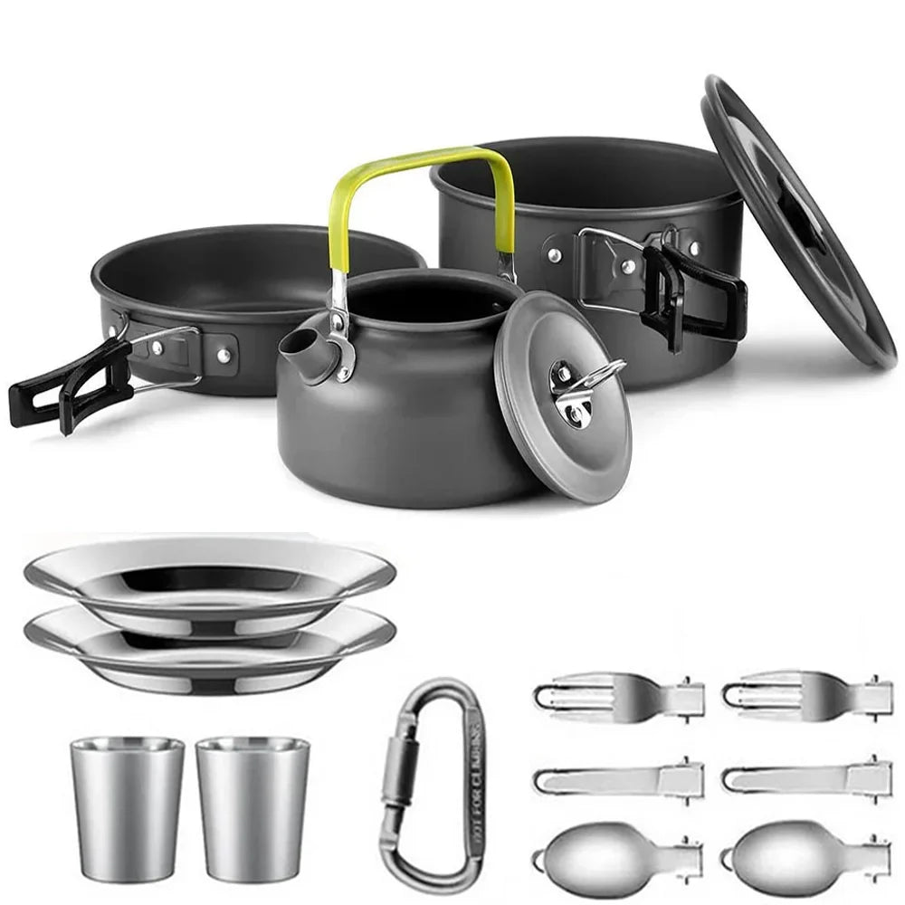 Lightweight Aluminum Camping Cookware Set – Nonstick Pot & Pan for 2-4 People with Mesh Carry Bag