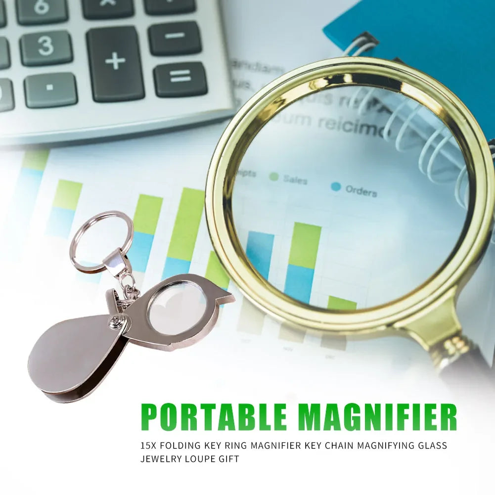 Folding Keychain Magnifier 10X & 15X Pocket Loupe for Jewelry, Coins, Stamps