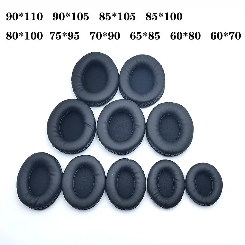 Oval Replacement Ear Pads for Headphones - Leather Foam Cushions, Multiple Sizes (60x70 to 90x110 mm / 2.36x2.76 to 3.54x4.33 in)