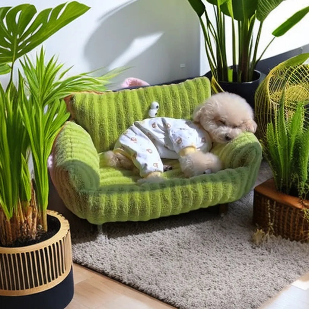 Winter Warm Pet Sofa Bed — Plush Kennel Cushion for Small Dogs & Cats