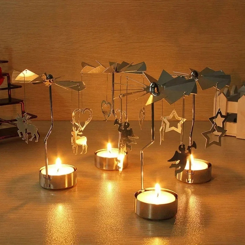 Gold Metal Rotating Tealight Candle Holder - Tabletop Spinner for Wedding Christmas Dinner Party Decoration Gift