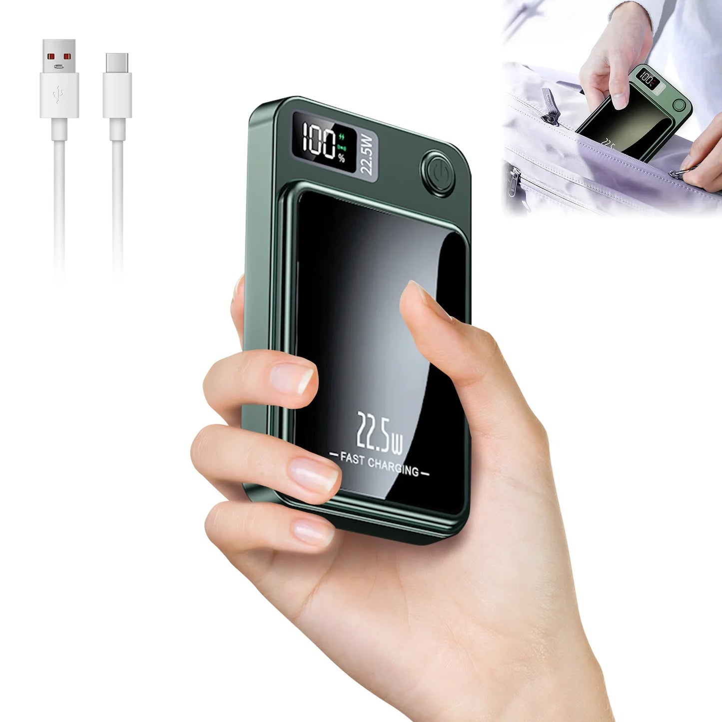 10000mAh Magnetic Wireless Power Bank 22.5W PD Fast Charger MagSafe‑Compatible Portable Battery Pack for iPhone & AirPods