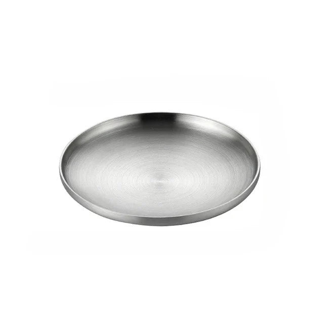 304 Stainless Steel Double-Walled Insulated Round Plate for Dinner, Snacks & Fruit