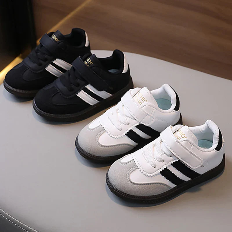 Kids PU Leather Sneakers - Lightweight Slip-On Velcro Soft-Sole, Anti-Slip Unisex Children’s Shoes