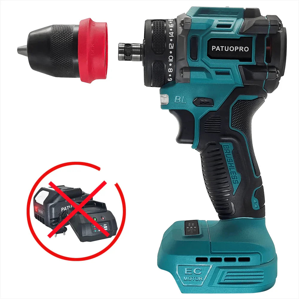 2-in-1 Cordless Brushless Drill Driver 10mm Chuck, Compatible with 18V Li‑Ion Batteries (Battery Not Included)
