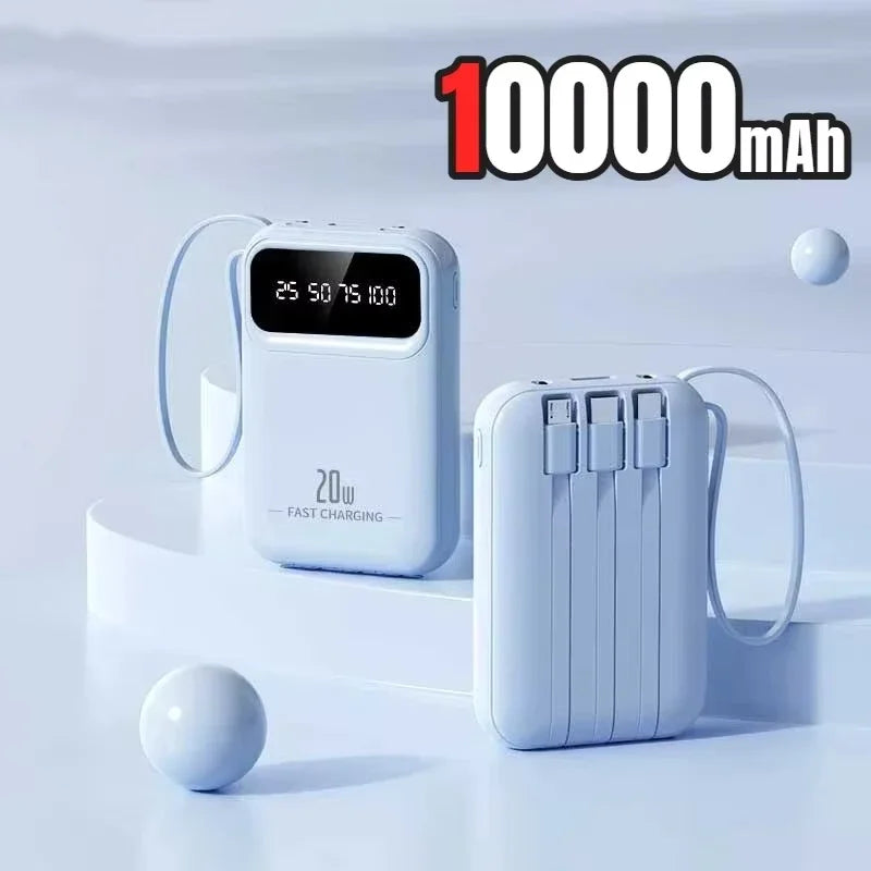 500000mAh Portable Power Bank 20W Fast Charge, Built-In 4 Cables, LED Light & Digital Display