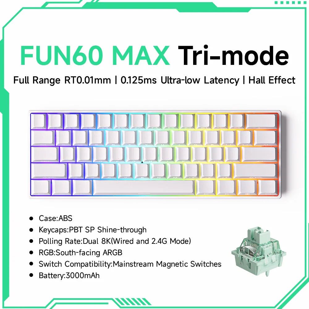 60% Magnetic Hot-Swappable Mechanical Keyboard — Tri-Mode USB-C / Bluetooth 5.0 / 2.4GHz, PBT Doubleshot Keycaps & ARGB Lighting