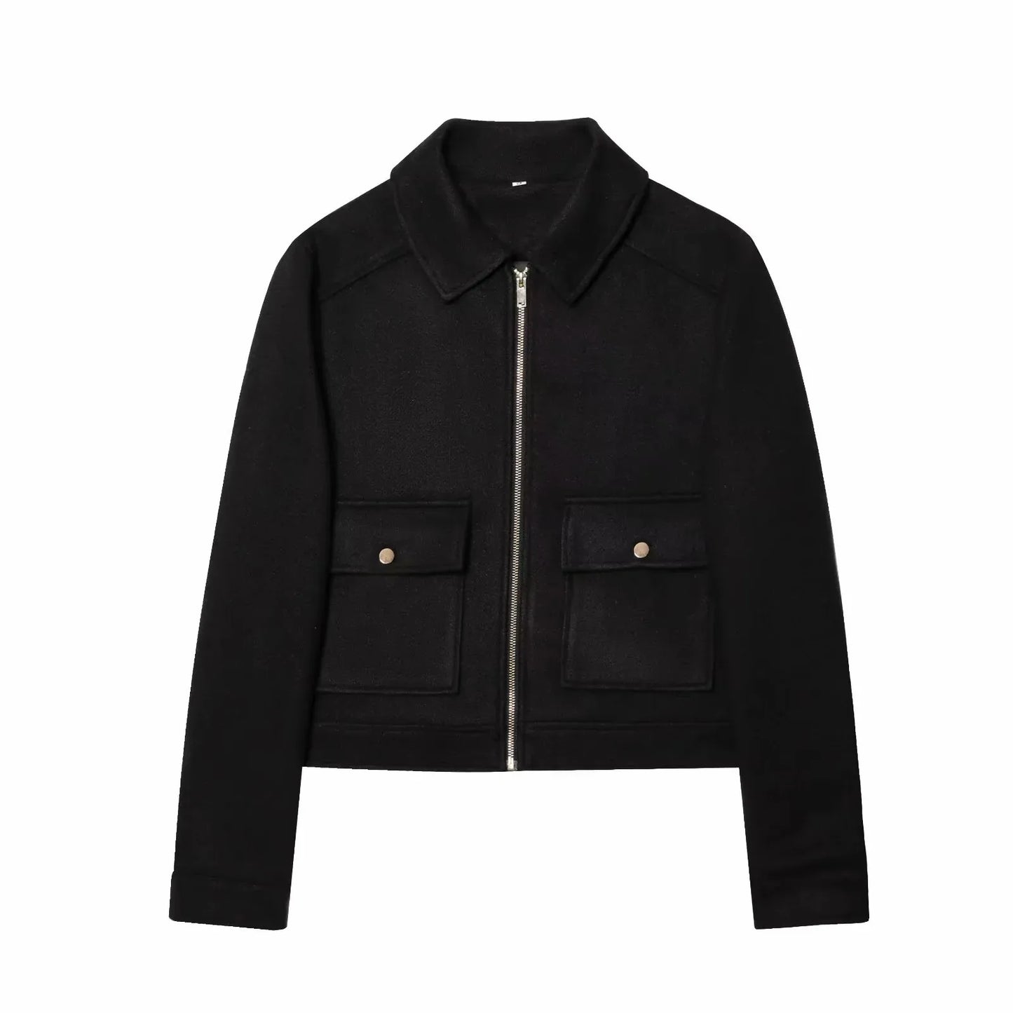 Women's Zipper Jacket - Short Winter Coat with Pockets, Long Sleeve Casual Street Outerwear
