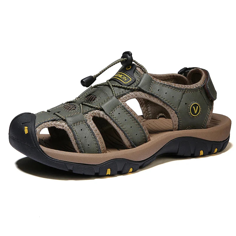 Men's Leather Sandals Breathable Casual Outdoor Beach Slip-On Roman Style