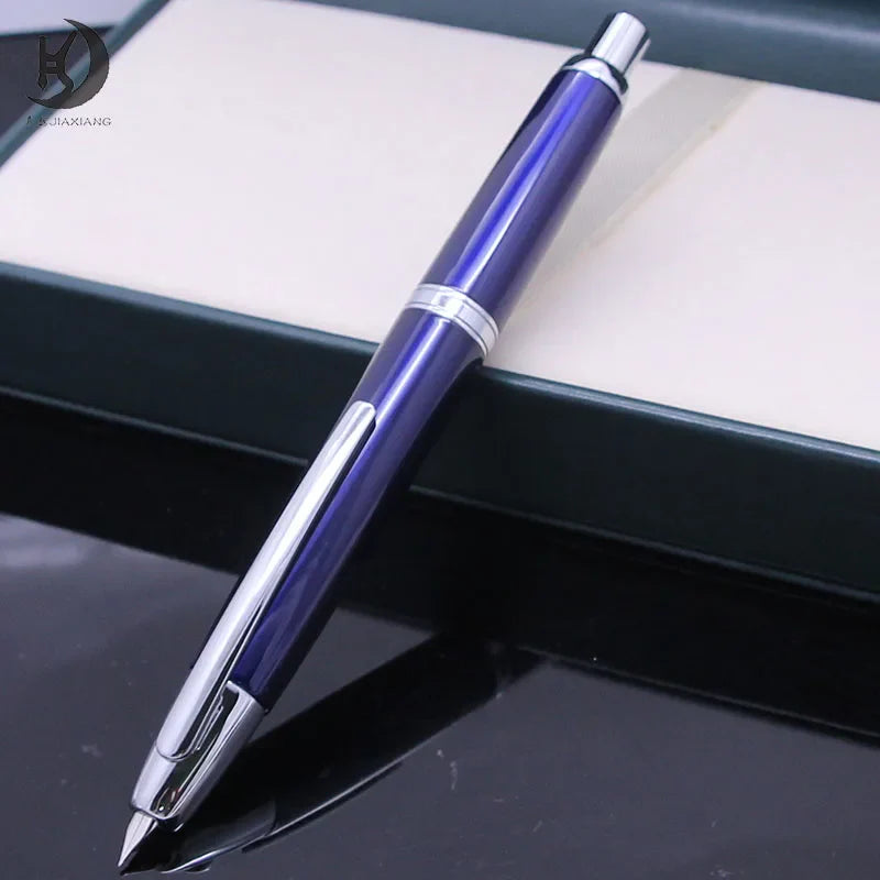 Push-Button Retractable Fountain Pen — Metal Body, Clip & Converter, EF/F Nib 0.5mm (0.02in) — Black/White