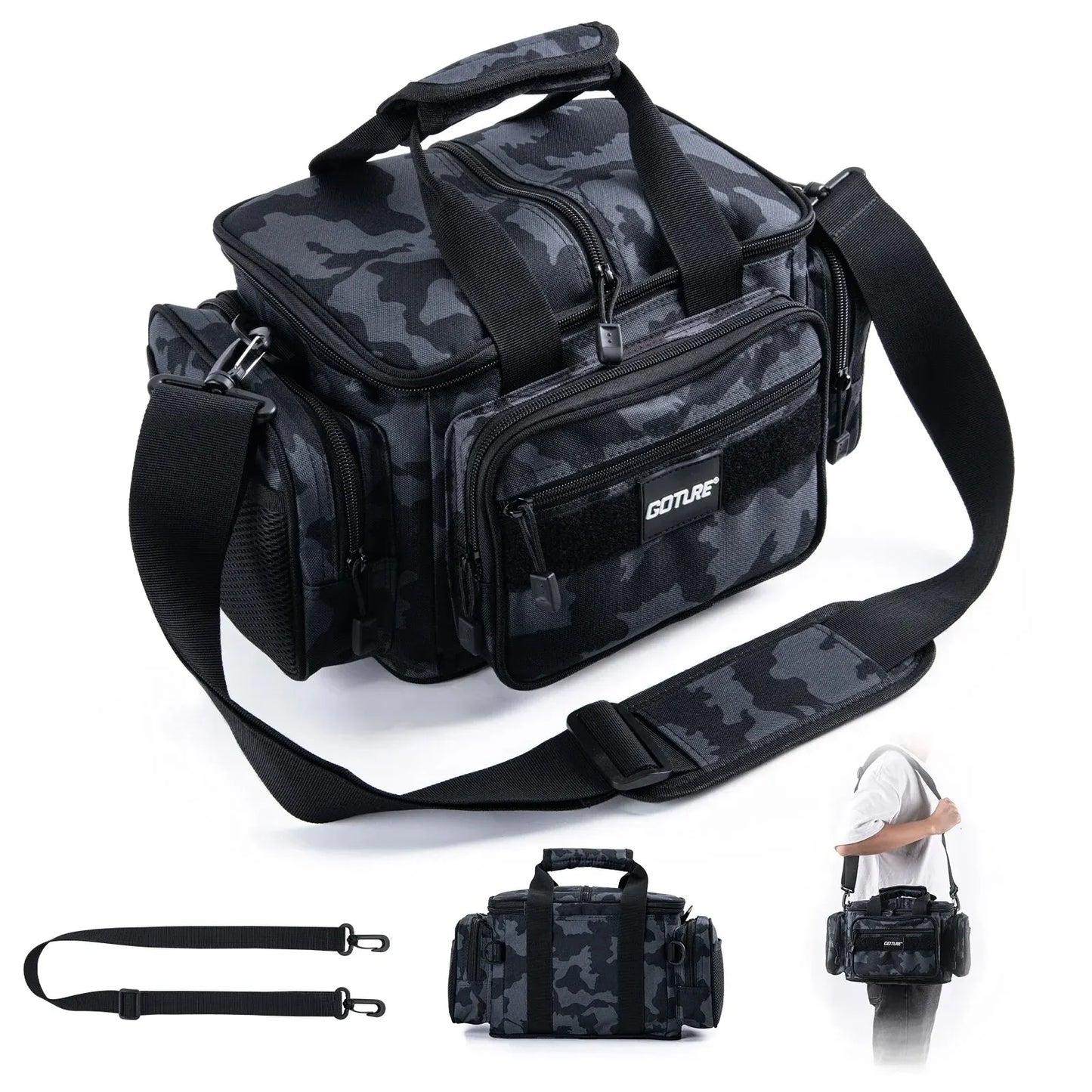 Fishing Tackle Bag 14.96 x 9.05 x 7.48 in (38 x 23 x 19 cm) High-Capacity 600D Oxford Shoulder Backpack for Fishing, Camping & Cycling