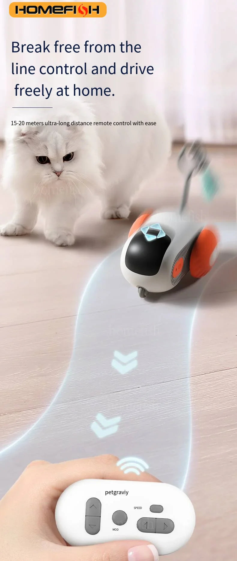Interactive Remote Control Cat Toy Car – 2 Modes Automatic Moving Toy for Cats and Small Dogs, Kitten Training