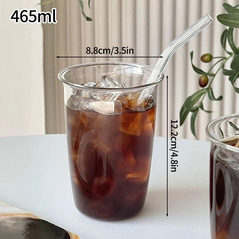 Aesthetic Borosilicate Glass Coffee Cup — Cold Coffee Mug & Cocktail Glass, 350–465ml (12–16oz)