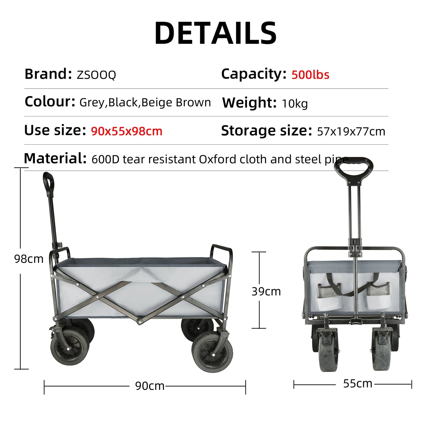Heavy-Duty Collapsible Folding Beach Wagon Large Capacity Portable Utility Cart with All-Terrain Wheels