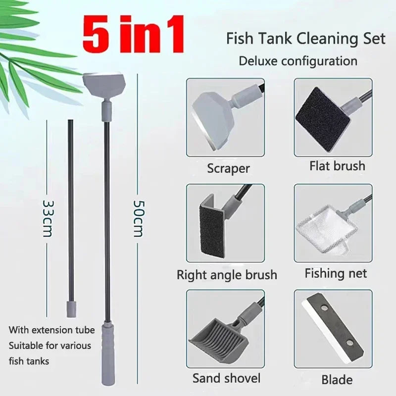 Aquarium Fish Tank Cleaning Kit 3-in-1 & 5-in-1 Algae Scraper Net Sponge Cleaner