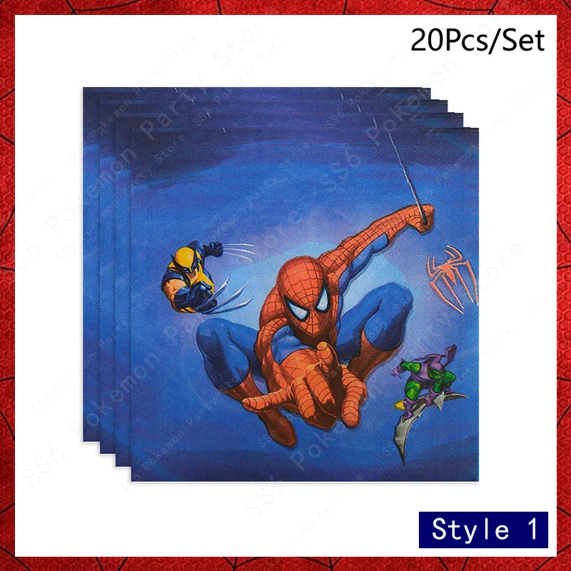 Spiderman Kids Birthday Party Supplies - Disposable Tableware Set with Plates, Cups, Napkins & Favor Bags