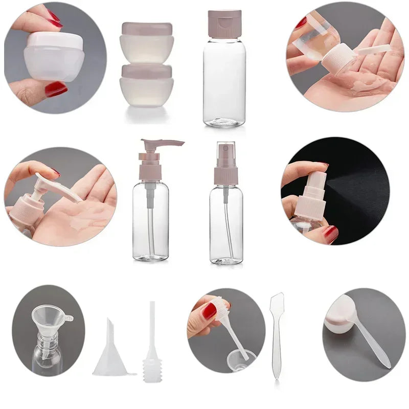 Travel Refillable Bottle Set — Perfume Spray, Lotion & Shampoo Tubes (120 ml / 4.06 fl oz, 60 ml / 2.03 fl oz) Portable Cosmetic Containers