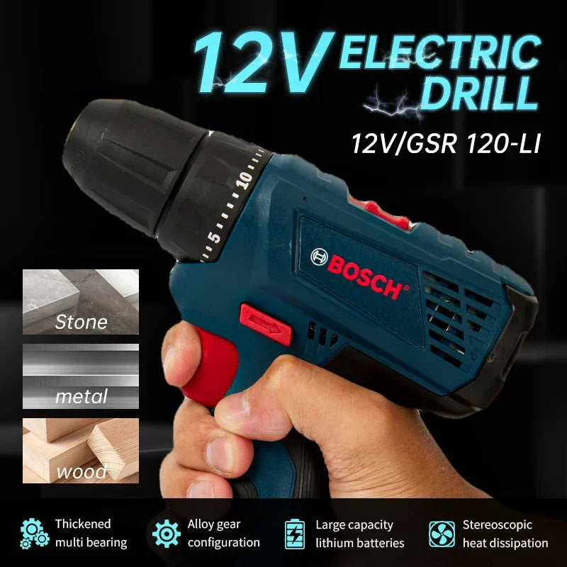 12V Cordless Electric Drill Driver Compact Rechargeable Hand Drill & Screwdriver for Home DIY