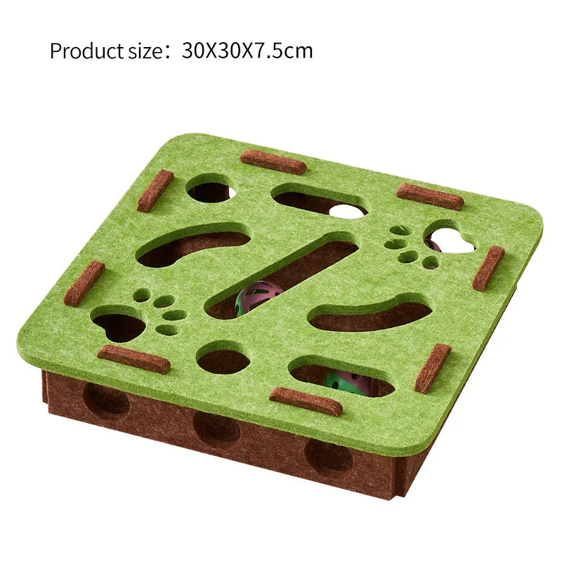 Interactive Felt Cat Puzzle Toy Box with Maze Tunnel and Bell Ball – Indoor Cat Entertainment
