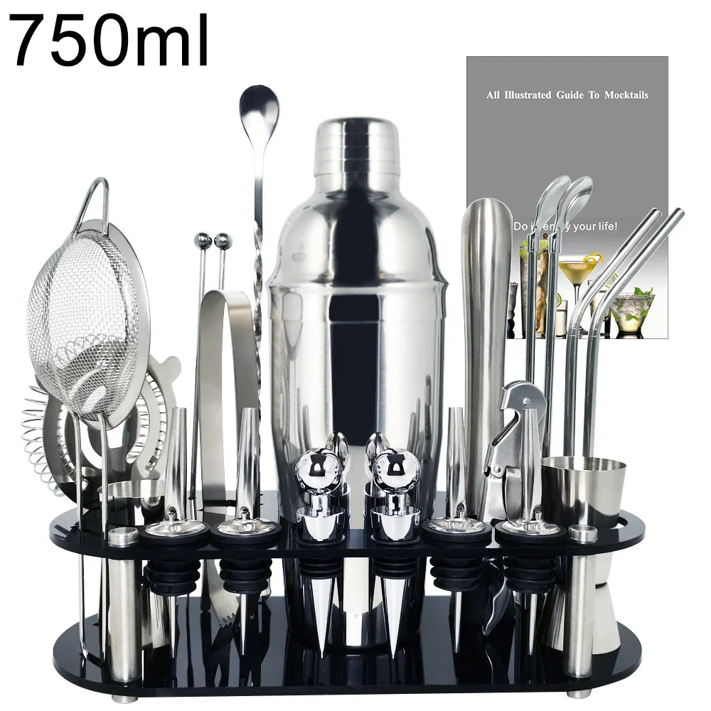 13-22 Pc Boston Cocktail Bar Tool Set – Stainless Steel Shakers 750ml/600ml with Acrylic Holder