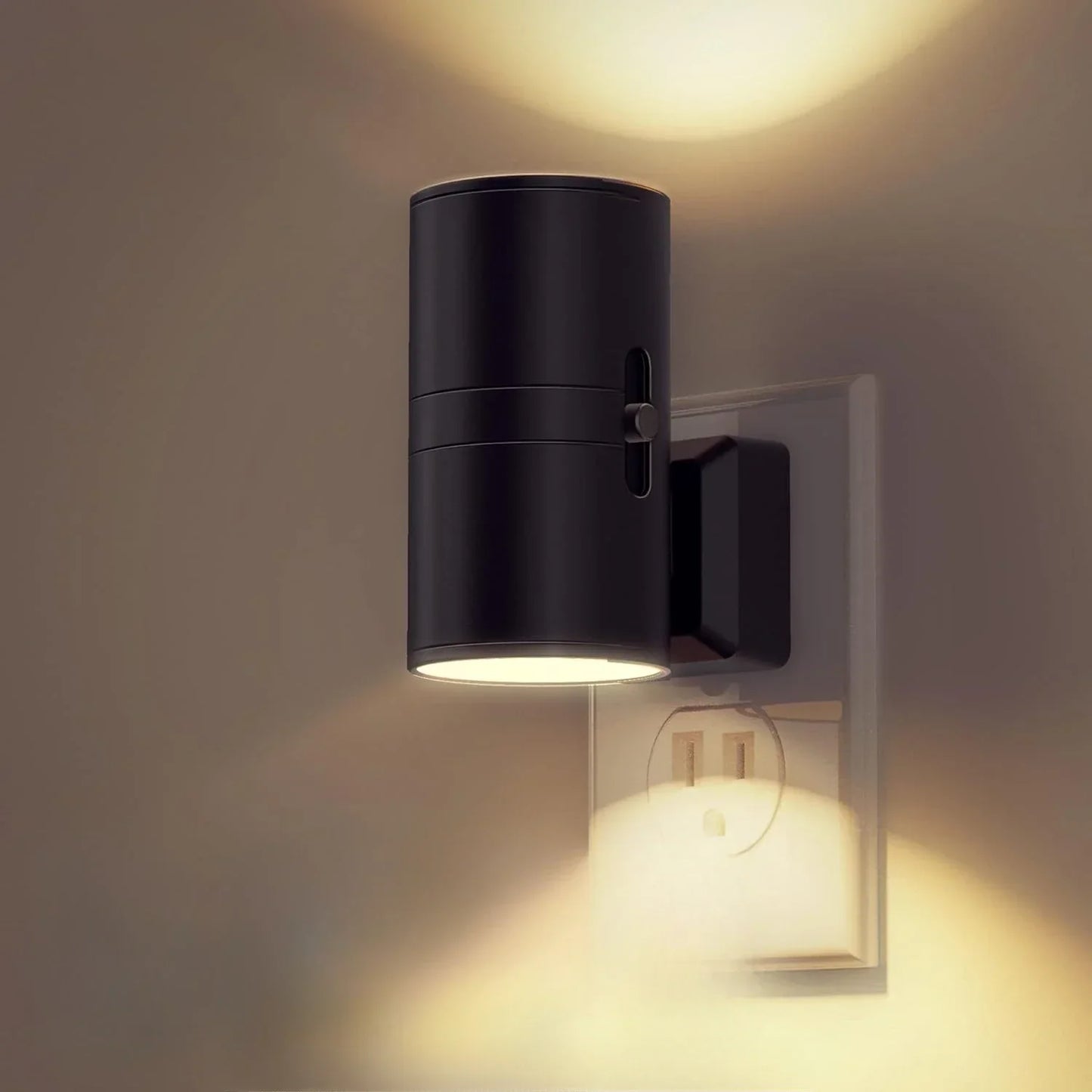 Cylindrical LED Plug-In Night Light with Sensor, Dimmable Adjustable Brightness — Warm White & RGB Wall Lamp for Bedroom Hallway