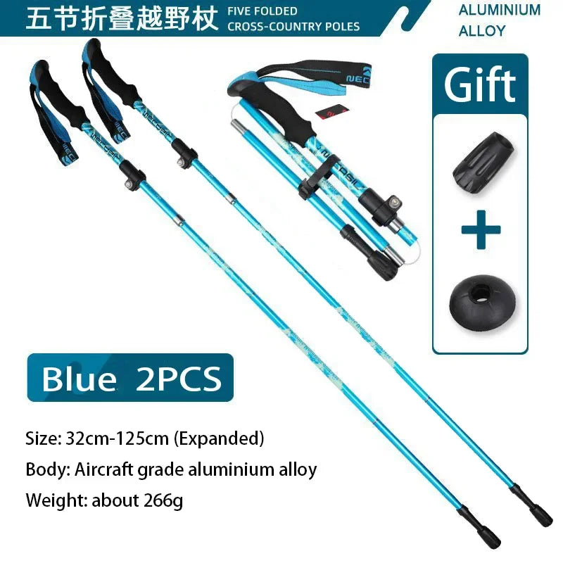 3-Section Adjustable Aluminum Trekking Poles with EVA Grip & Carbon-Tungsten Tips, 32–125 cm (12.6–49.2 in)