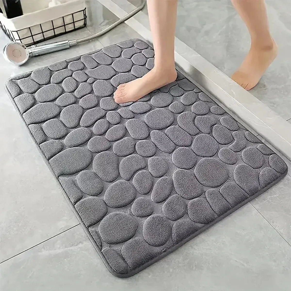 3D Non-Slip Cobblestone Bathroom Mat - Absorbent Quick-Dry Machine Washable Door & Floor Doormat
