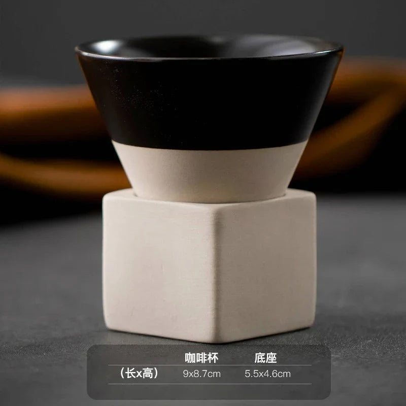 Retro Japanese Triangular Cone Ceramic Tea and Coffee Mug Pottery Porcelain Latte Cup for Home and Office