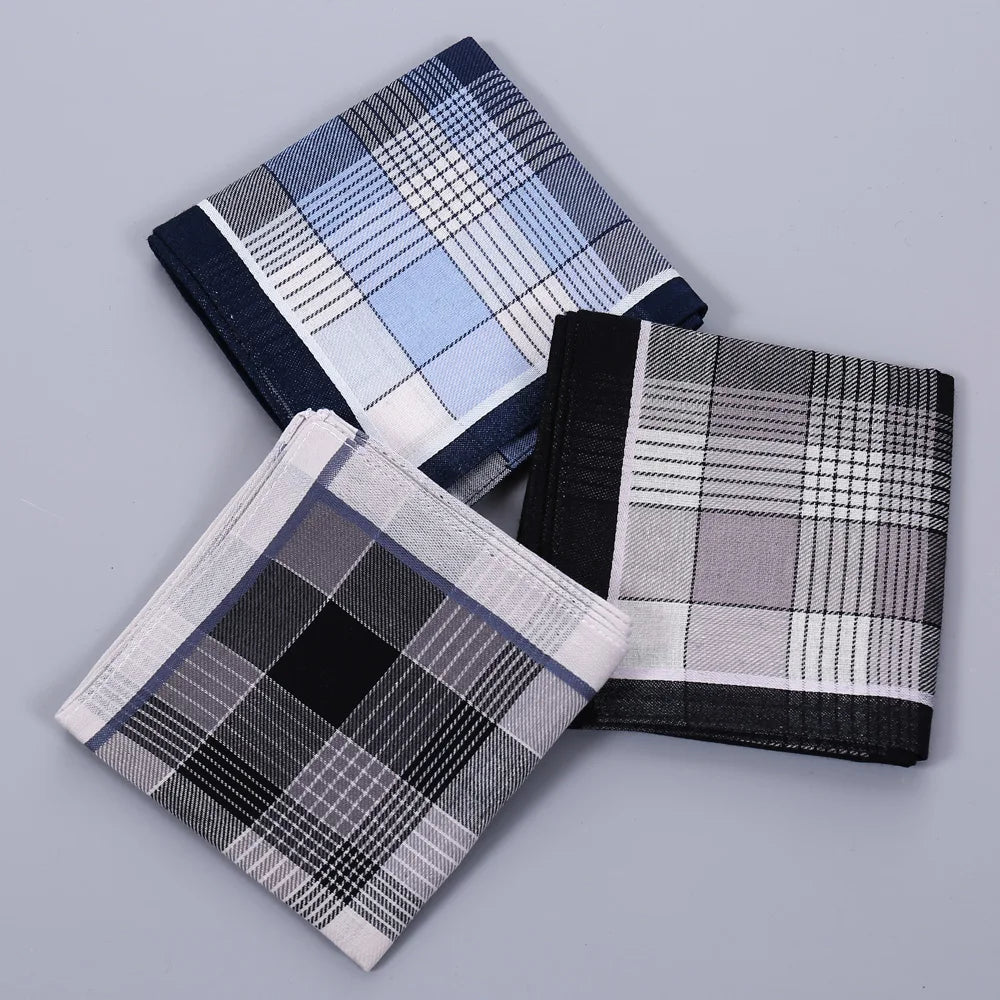 3-Pack Men's Cotton Handkerchiefs 17 x 17 in (43 x 43 cm) Soft Plaid Pocket Squares for Weddings, Sports and Everyday Use