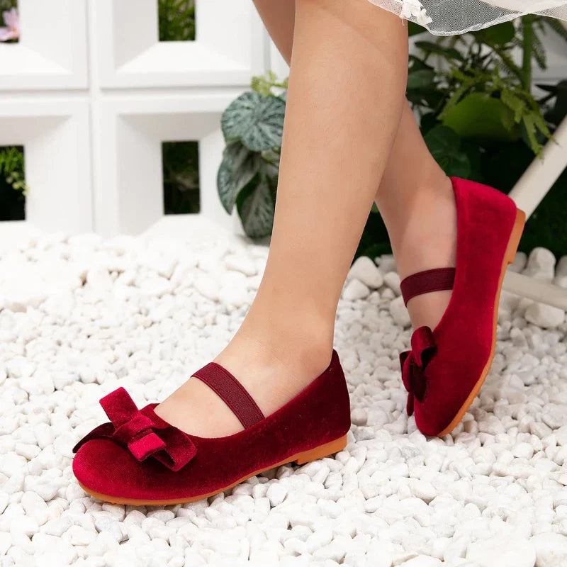 Girls Bowknot Moccasins PU Leather Ballet Flats, Princess Wedding & Casual Kids Shoes