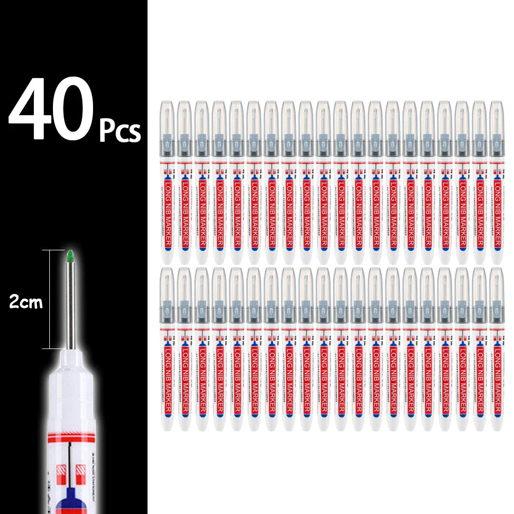 Waterproof Long-Head Deep-Hole Marker Pens 20mm Tip — Permanent Oil Ink for Metal, Wood & Carpentry (Black, Blue, Red, Green)