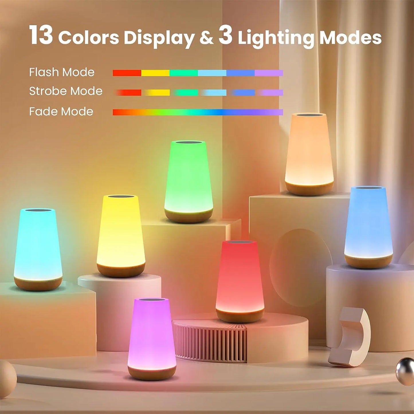 13-Color RGB Touch Night Light - Remote Dimmable USB Rechargeable Bedside & Table Lamp
