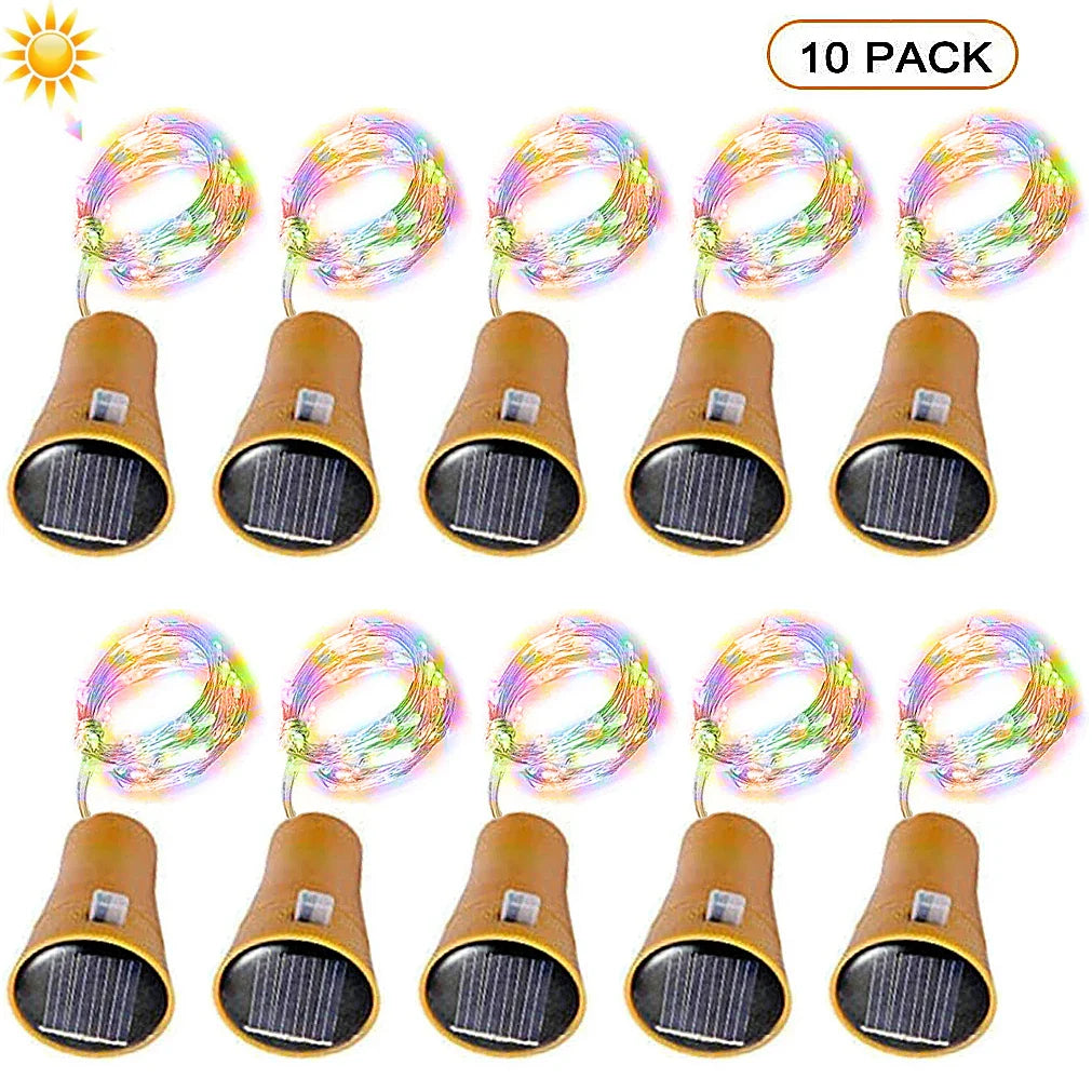 Solar Wine Bottle Cork String Lights — 10/15/20 LED Copper Wire Fairy Lights for Wedding, Party & Garden