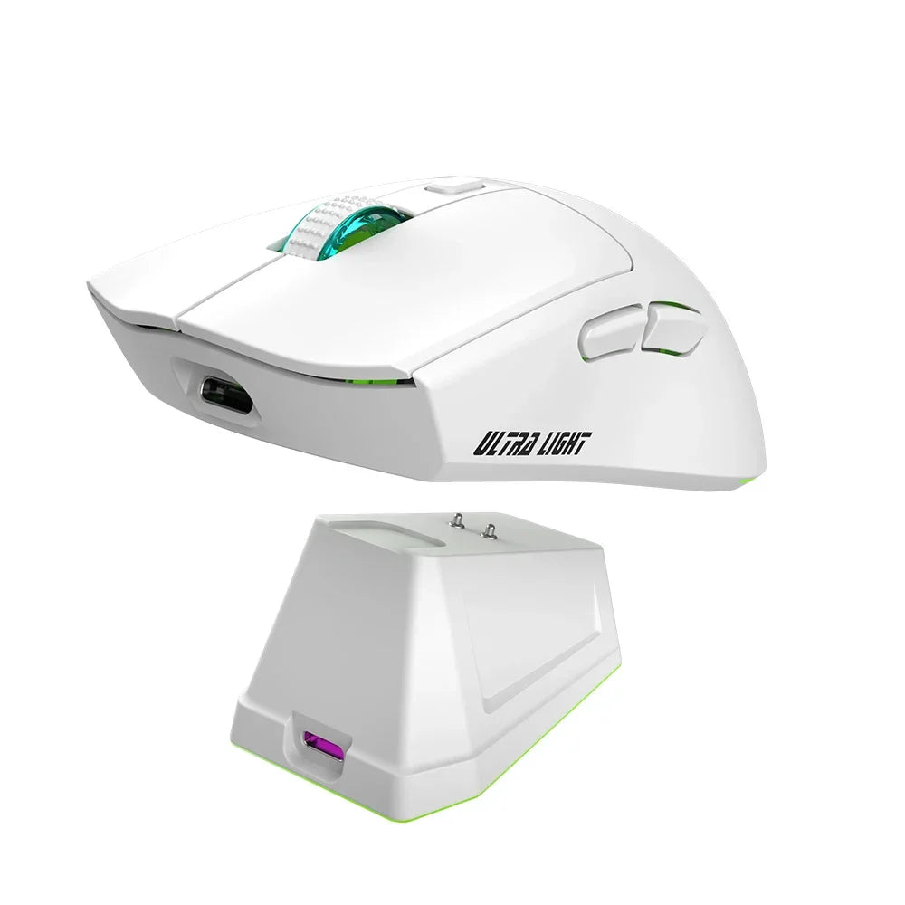 Wireless Bluetooth Dual-Mode Gaming Mouse with Touchscreen and Magnetic Charging Dock, Ultra-Light Macro Controls