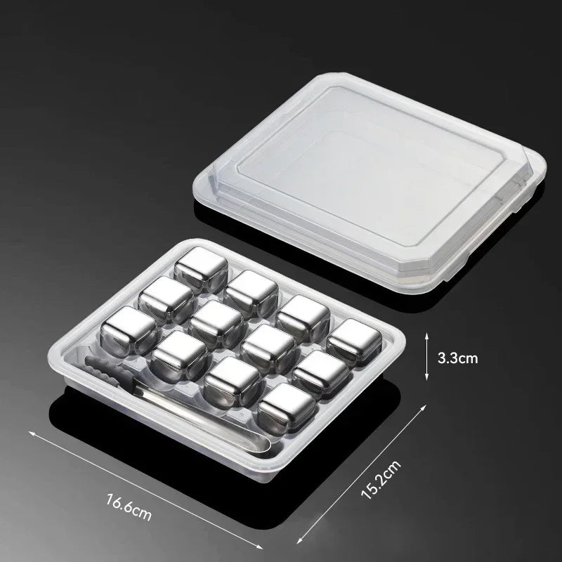 Stainless Steel Reusable Whiskey Stones - Quick-Freeze Ice Cubes with Storage Tray for Whiskey Wine Beer
