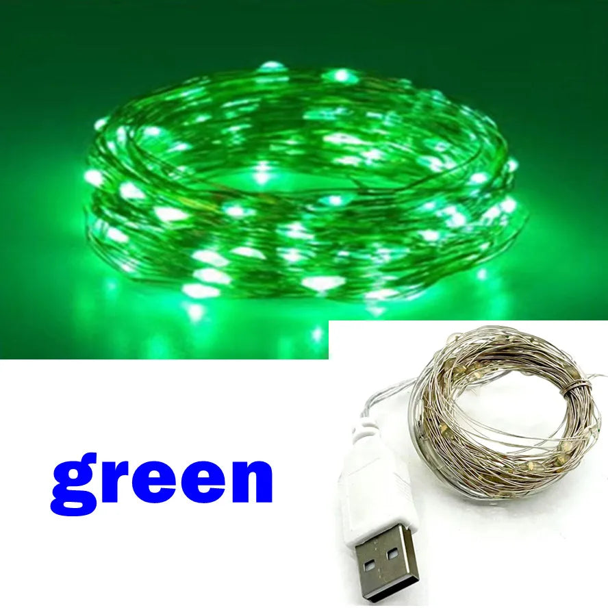 USB LED Fairy String Lights Copper or Silver Wire, Waterproof IP66, Multi-Color, 5/10/20 m (16/33/66 ft) USB Garland for Christmas Wedding Party
