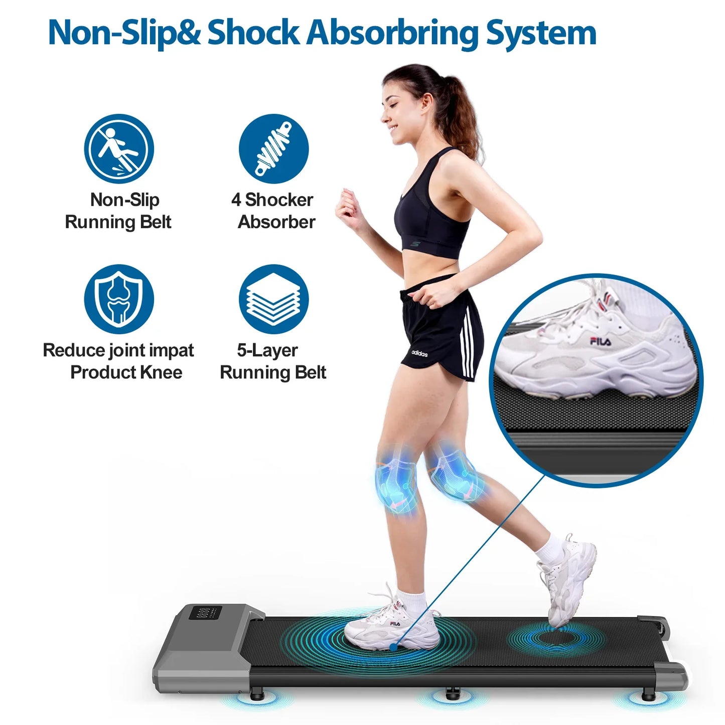2-in-1 Portable Walking Pad Treadmill for Home & Office — Under-Desk Mini Treadmill with LCD Screen, Quiet, 250 lb Capacity