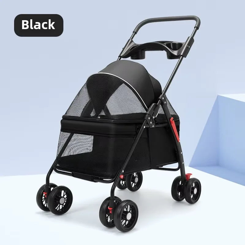Foldable Lightweight Pet Stroller for Small Dogs & Cats — 15 kg (33 lb) Capacity, 56×35×77 cm (22×14×30 in) Basket