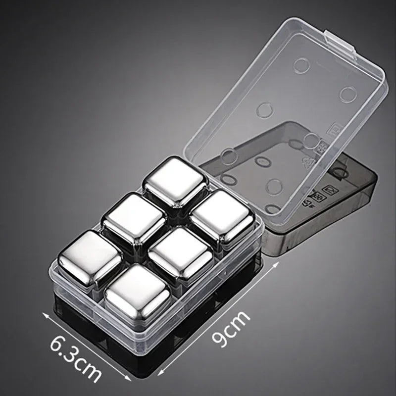 Stainless Steel Reusable Whiskey Stones - Quick-Freeze Ice Cubes with Storage Tray for Whiskey Wine Beer