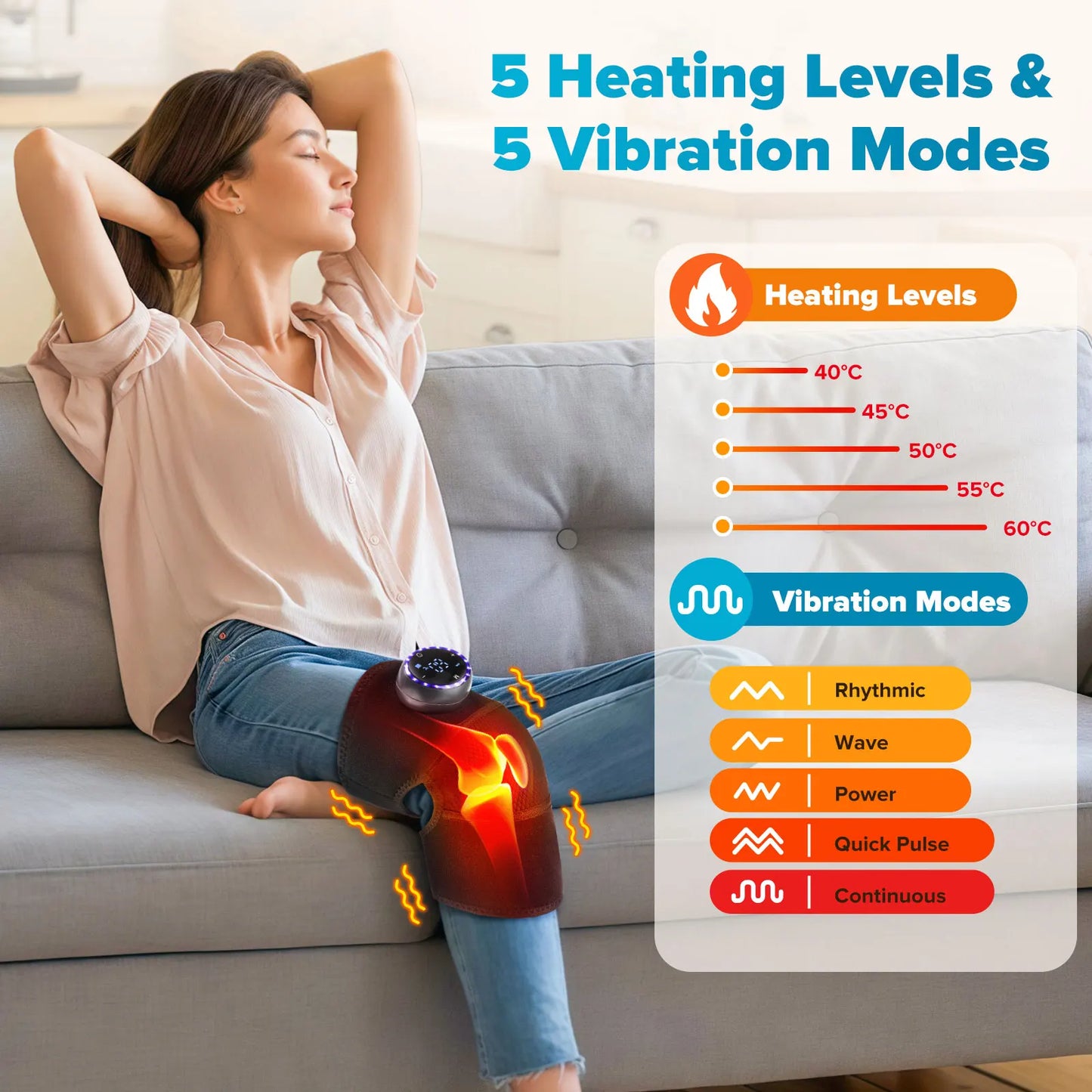Smart Heated Knee Massager Vibration Hot Compress for Knee, Shoulder & Elbow — Adjustable Heat & Intensity