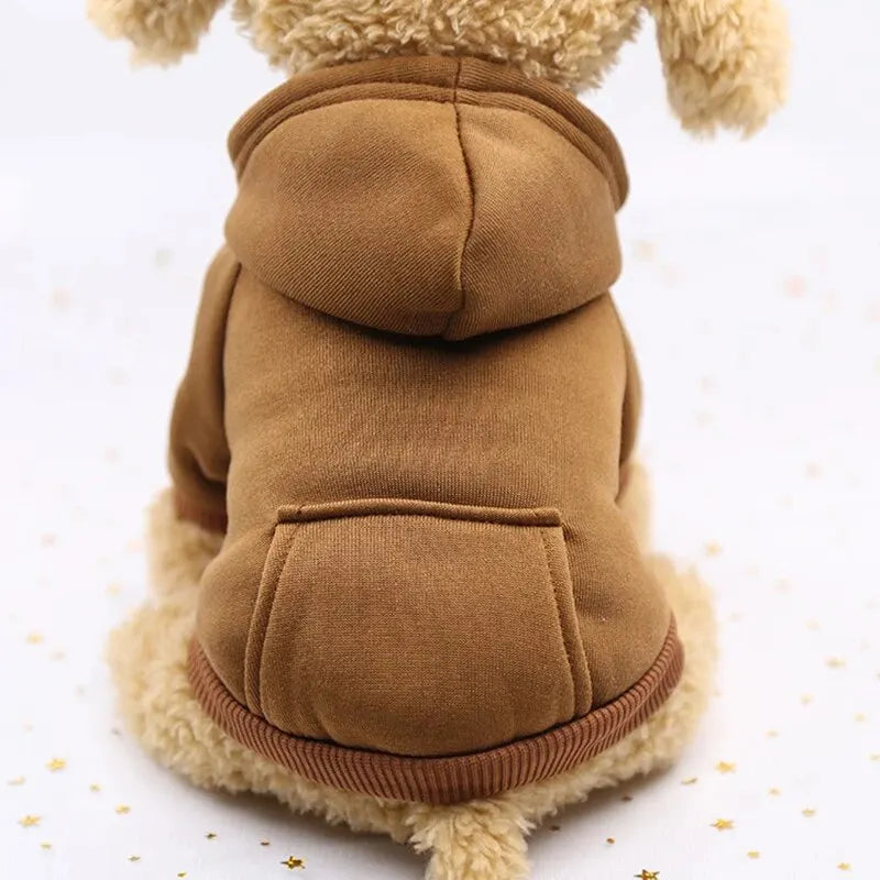 Warm Hooded Dog Sweater for Small Pets – Thick Fleece Autumn Winter Solid Color Pet Hoodie