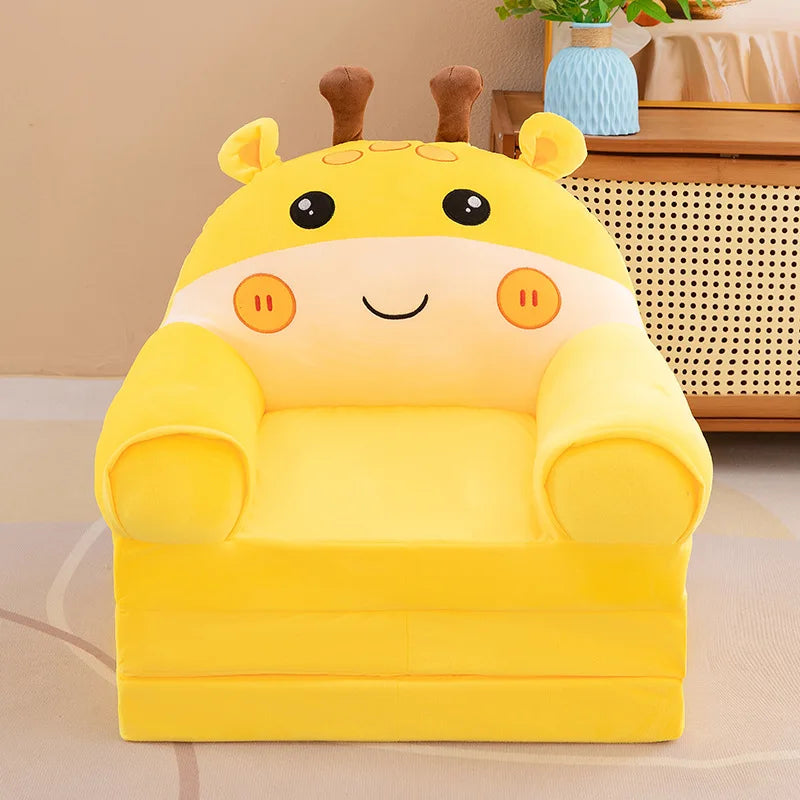 Foldable 3-Layer Plush Kids Sofa Chair Cartoon Baby Seat with Removable Cover